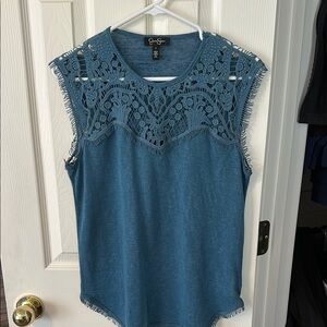Women's Blue Lace Sleeveless Top